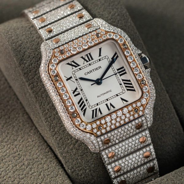 Cartier Santos Replica Watch With Full Diamond Moissanite Hong Kong 35mm - Image 4