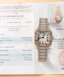 Cartier Santos Replica Watch With Full Diamond Moissanite Hong Kong 35mm