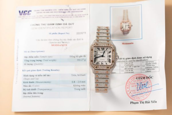 Cartier Santos Replica Watch With Full Diamond Moissanite Hong Kong 35mm - Image 2