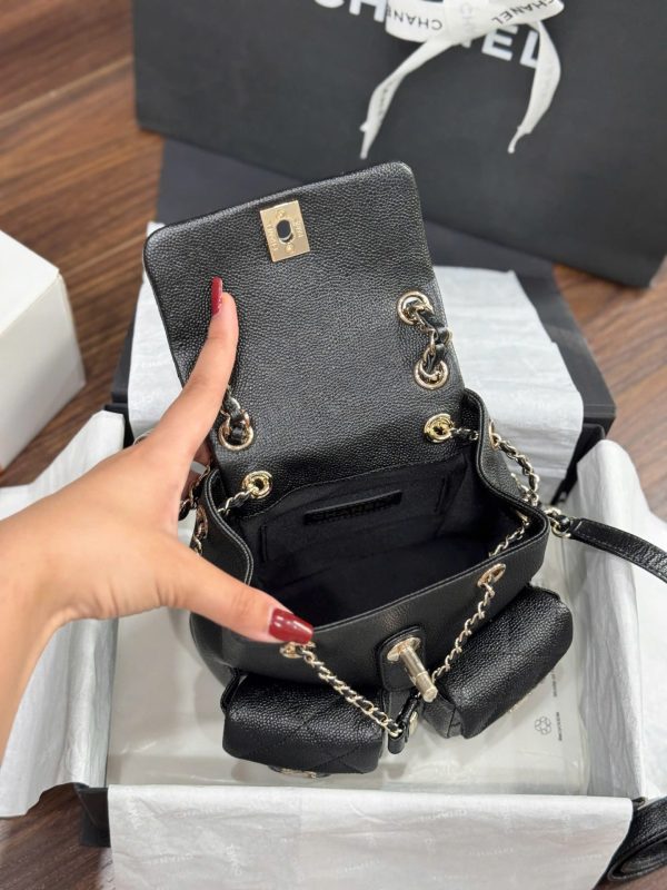 Chanel Mini 23SS Super Premium Black Grained Leather Women’s Backpack 16.5×17.5x10cm - Image 5