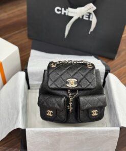 Chanel Mini 23SS Super Premium Black Grained Leather Women’s Backpack 16.5×17.5x10cm