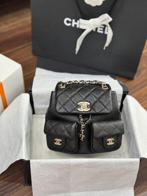 Chanel Mini 23SS Super Premium Black Grained Leather Women’s Backpack 16.5×17.5x10cm