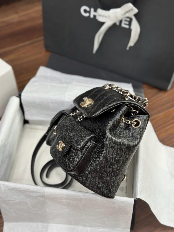 Chanel Mini 23SS Super Premium Black Grained Leather Women’s Backpack 16.5×17.5x10cm - Image 4
