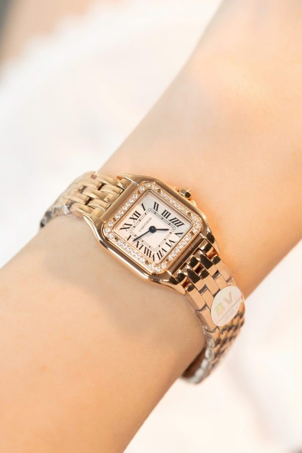 Cartier Panthere Replica Watch Rose Gold With Diamond Bezel 22mm - Image 5