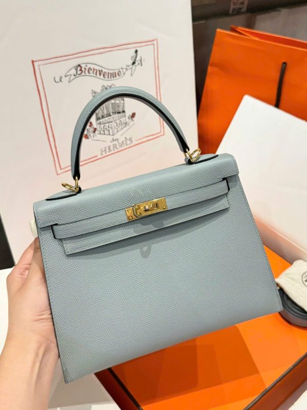 Hermes Kelly Like Auth Women’s Gray Bag With Gold Lock 25cm - Image 3