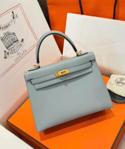 Hermes Kelly Like Auth Women’s Gray Bag With Gold Lock 25cm