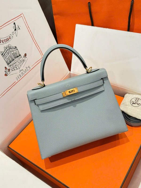 Hermes Kelly Like Auth Women’s Gray Bag With Gold Lock 25cm - Image 2
