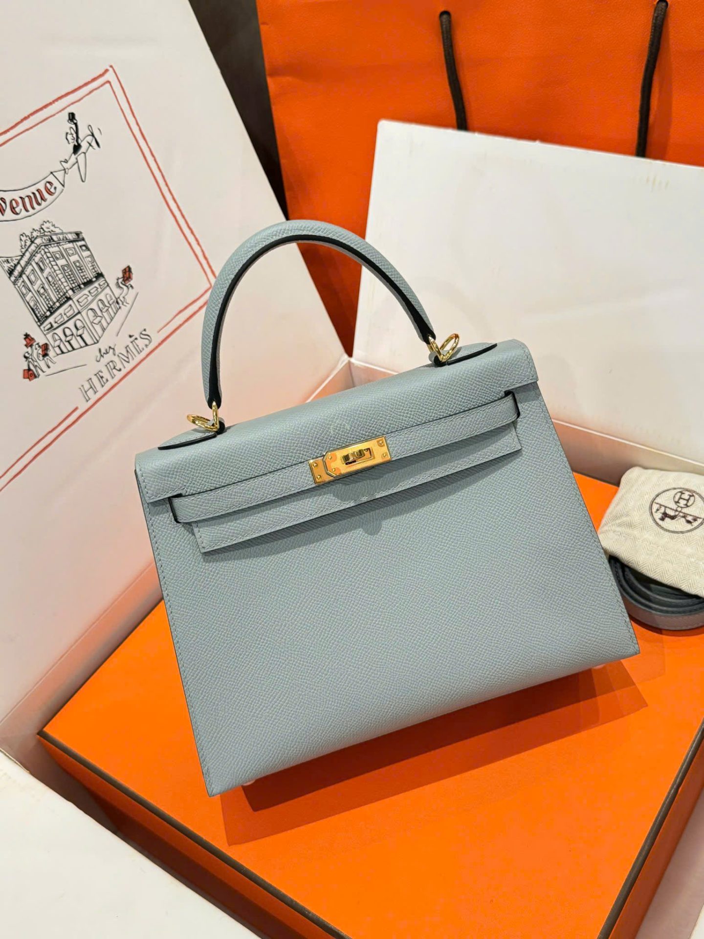 Hermes Kelly Like Auth Women’s Gray Bag With Gold Lock 25cm