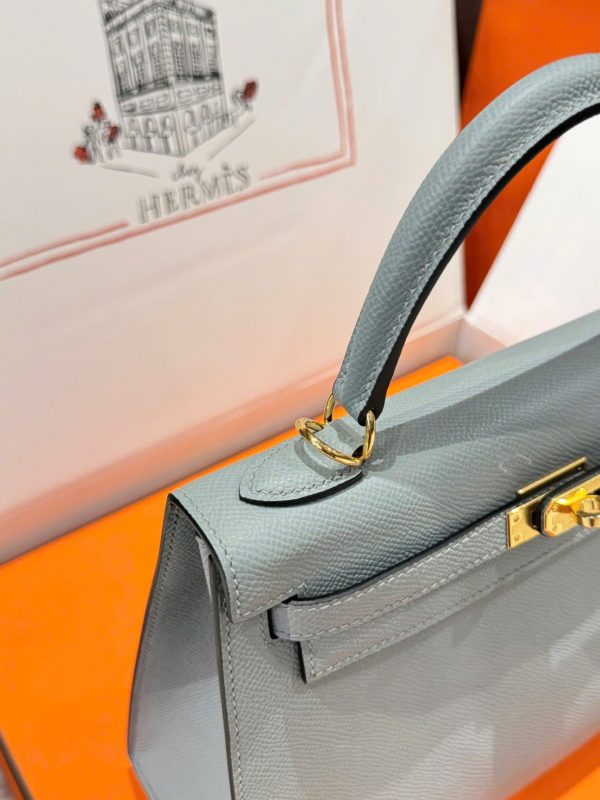 Hermes Kelly Like Auth Women’s Gray Bag With Gold Lock 25cm - Image 7