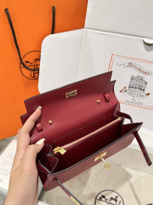 Hermes Kelly Epsom Like Auth Women’s Bag Red Gold Lock 20x10x5cm - Image 7