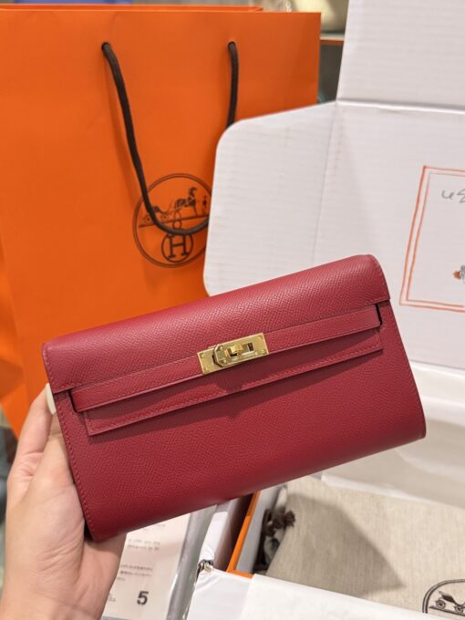 Hermes Kelly Epsom Like Auth Women’s Bag Red Gold Lock 20x10x5cm