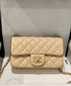 Chanel Classic Bell Handbag Like Auth Beige Gold Lock 20cm