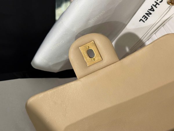 Chanel Classic Bell Handbag Like Auth Beige Gold Lock 20cm - Image 8