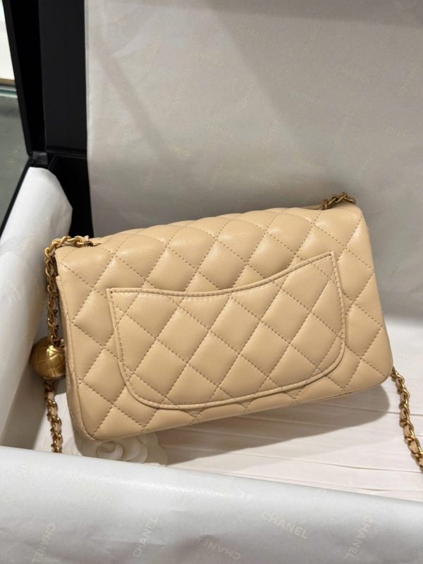 Chanel Classic Bell Handbag Like Auth Beige Gold Lock 20cm - Image 5