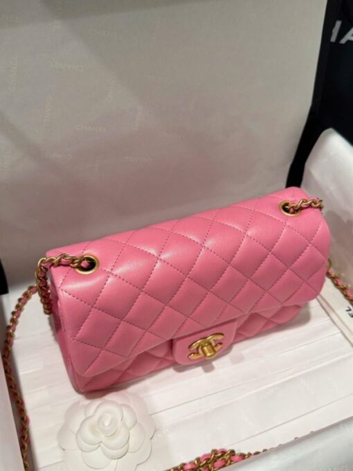 Chanel Classic Bell Like Auth Women’s Handbag Genuine Leather Dark Pink 20cm - Image 5