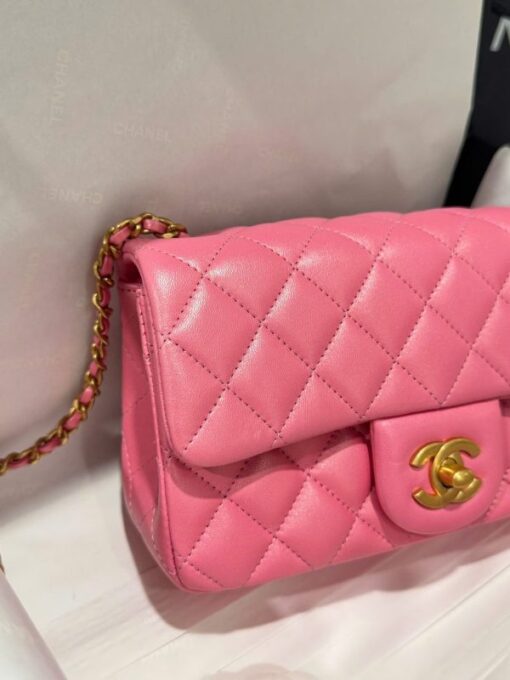 Chanel Classic Bell Like Auth Women’s Handbag Genuine Leather Dark Pink 20cm - Image 3