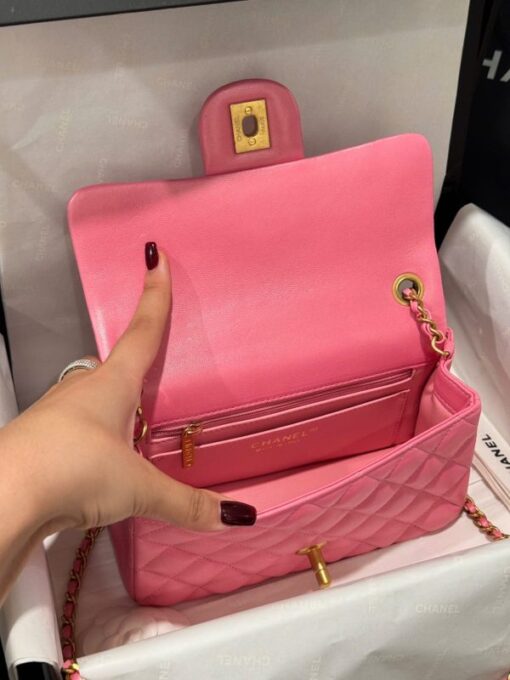 Chanel Classic Bell Like Auth Women’s Handbag Genuine Leather Dark Pink 20cm - Image 8