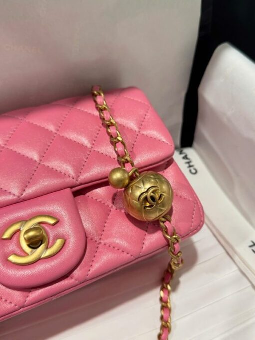 Chanel Classic Bell Like Auth Women’s Handbag Genuine Leather Dark Pink 20cm - Image 4