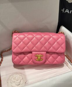 Chanel Classic Bell Like Auth Women’s Handbag Genuine Leather Dark Pink 20cm