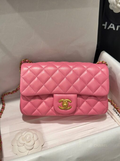 Chanel Classic Bell Like Auth Women’s Handbag Genuine Leather Dark Pink 20cm