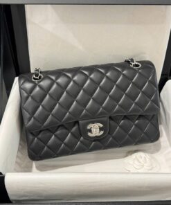 Chanel Classic Like Auth Black Sheepskin Handbag 25cm
