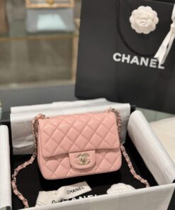 Chanel Classic Mini Handbag Pink with Super Quality Rose Gold Lock 17cm