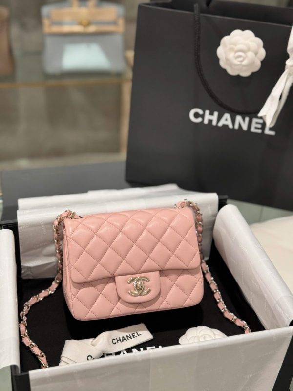 Chanel Classic Mini Handbag Pink with Super Quality Rose Gold Lock 17cm - Image 2