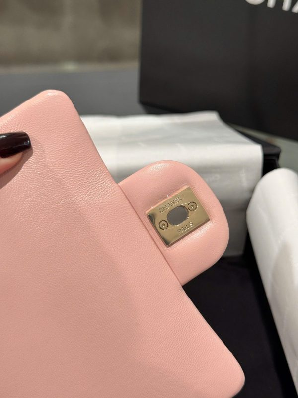 Chanel Classic Mini Handbag Pink with Super Quality Rose Gold Lock 17cm - Image 12