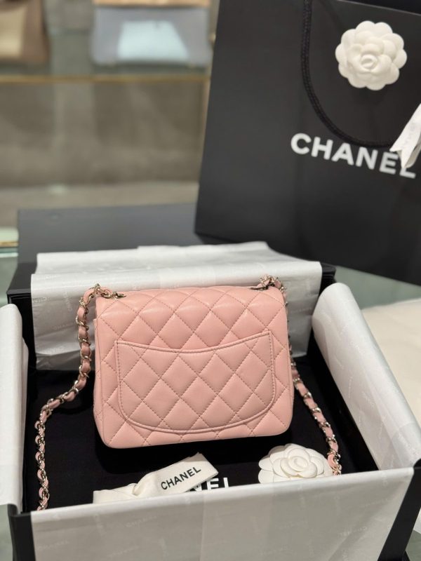 Chanel Classic Mini Handbag Pink with Super Quality Rose Gold Lock 17cm - Image 5