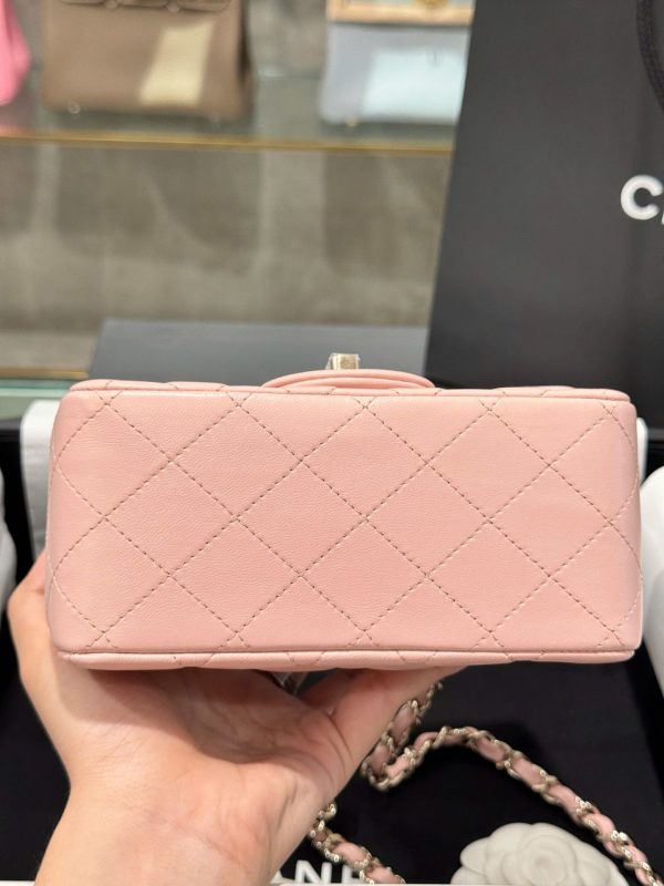 Chanel Classic Mini Handbag Pink with Super Quality Rose Gold Lock 17cm - Image 7