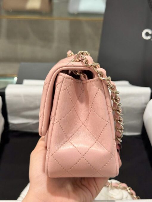 Chanel Classic Mini Handbag Pink with Super Quality Rose Gold Lock 17cm - Image 8