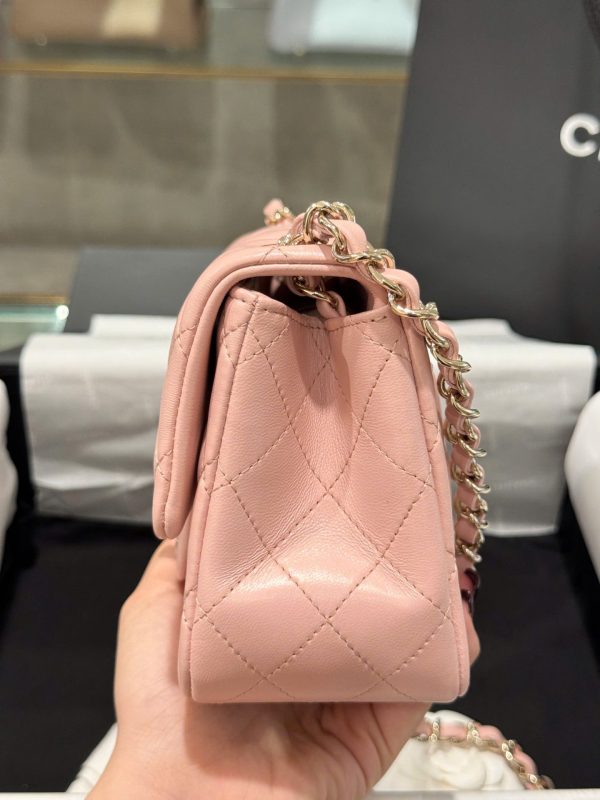 Chanel Classic Mini Handbag Pink with Super Quality Rose Gold Lock 17cm - Image 8