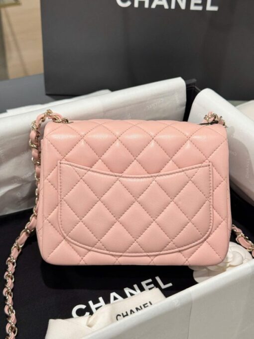 Chanel Classic Mini Handbag Pink with Super Quality Rose Gold Lock 17cm - Image 6