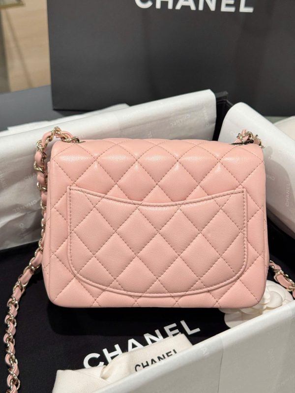 Chanel Classic Mini Handbag Pink with Super Quality Rose Gold Lock 17cm - Image 6