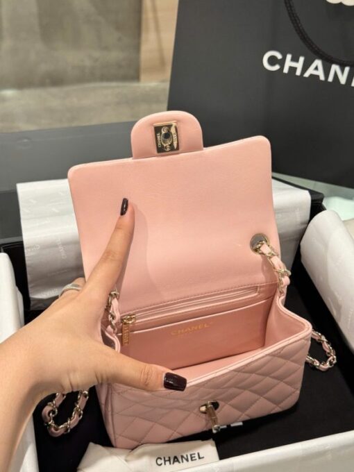 Chanel Classic Mini Handbag Pink with Super Quality Rose Gold Lock 17cm - Image 10