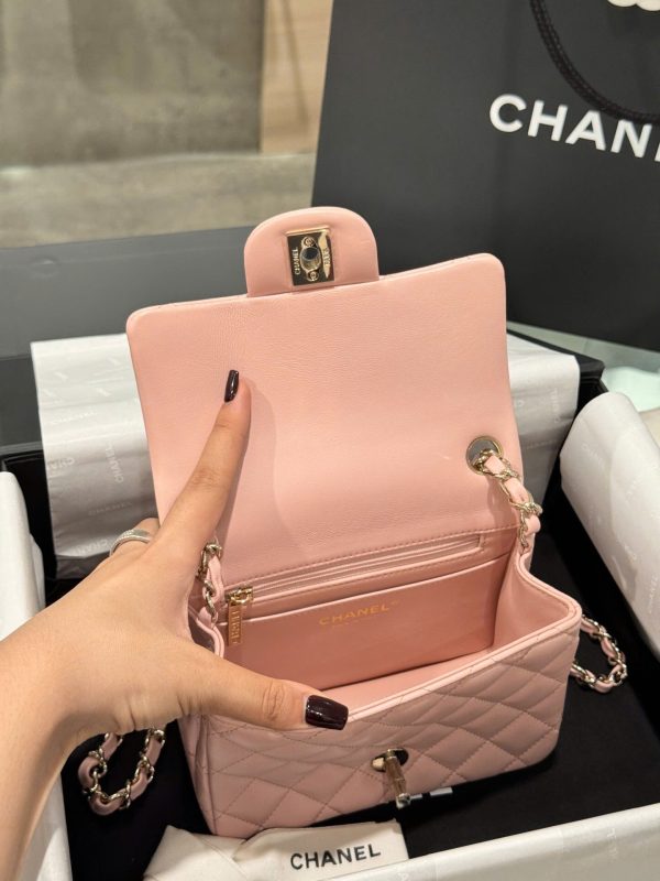 Chanel Classic Mini Handbag Pink with Super Quality Rose Gold Lock 17cm - Image 10