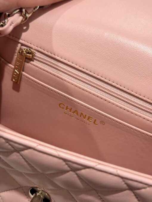 Chanel Classic Mini Handbag Pink with Super Quality Rose Gold Lock 17cm - Image 11