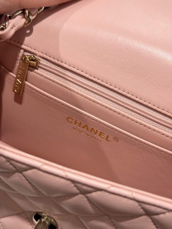 Chanel Classic Mini Handbag Pink with Super Quality Rose Gold Lock 17cm - Image 11
