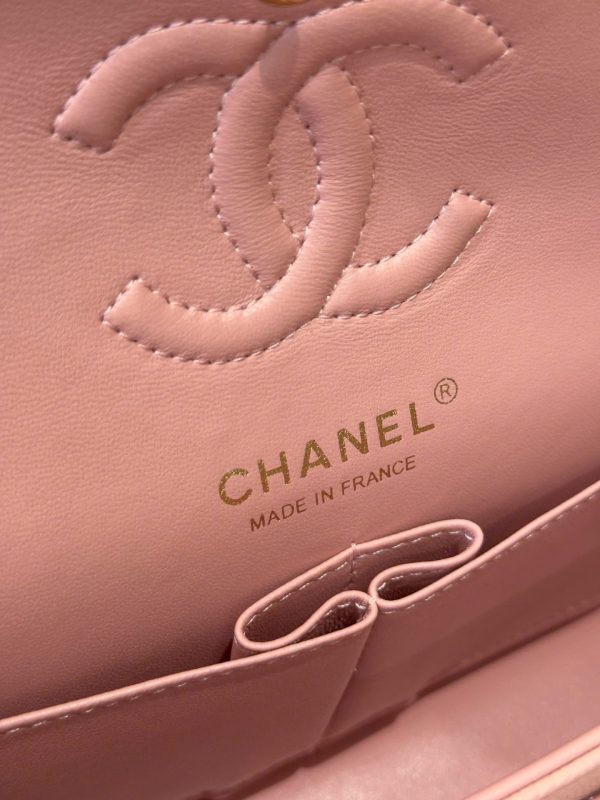 Chanel Classic Rep 11 High Quality Handbag Pink Grained Leather Gold Lock 23cm - Image 12
