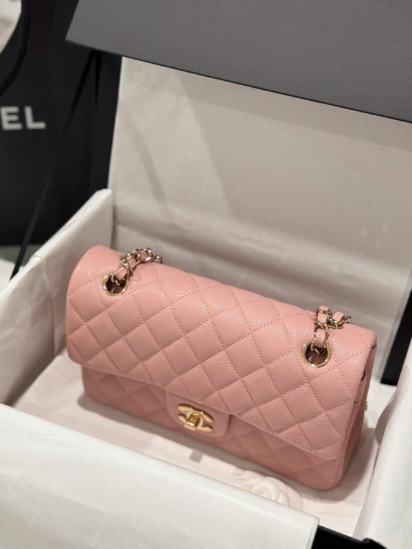 Chanel Classic Rep 11 High Quality Handbag Pink Grained Leather Gold Lock 23cm - Image 8