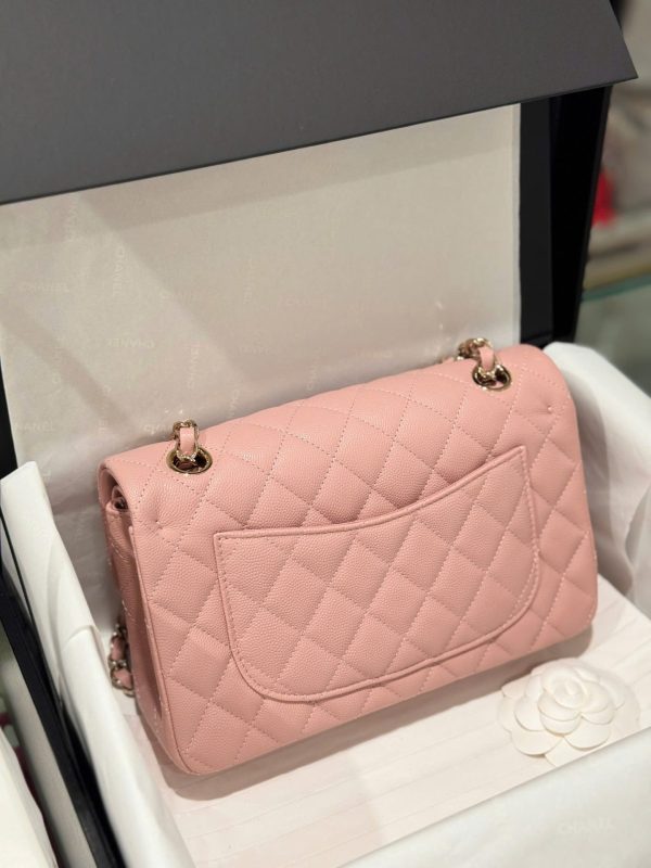Chanel Classic Rep 11 High Quality Handbag Pink Grained Leather Gold Lock 23cm - Image 10