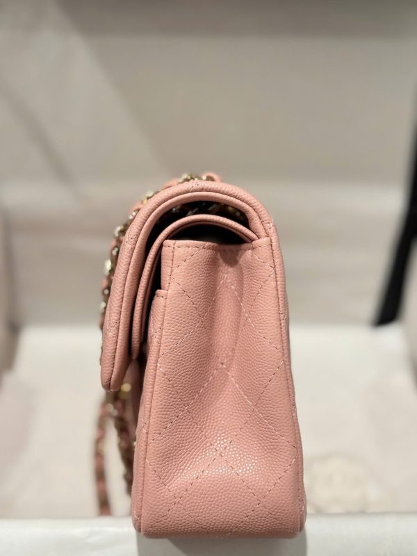 Chanel Classic Rep 11 High Quality Handbag Pink Grained Leather Gold Lock 23cm - Image 9