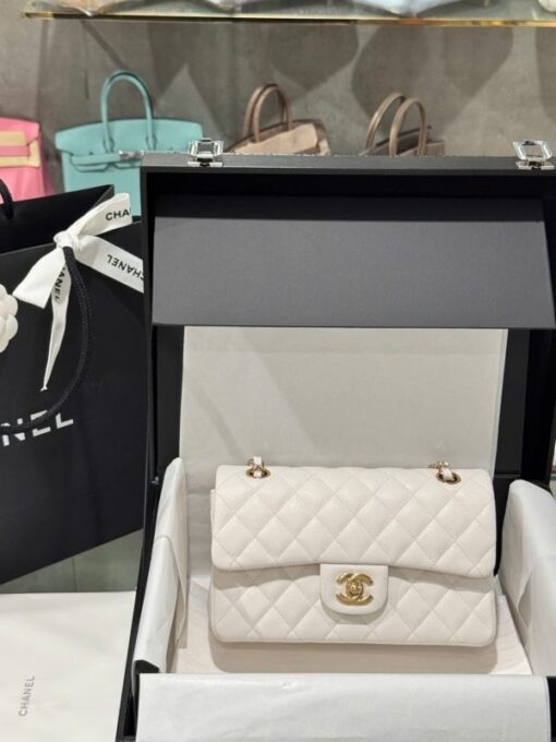 Chanel Classic Replica 11 High Quality White Handbag Gold Lock 23cm - Image 3