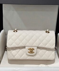 Chanel Classic Replica 11 High Quality White Handbag Gold Lock 23cm