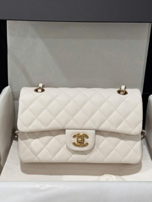 Chanel Classic Replica 11 High Quality White Handbag Gold Lock 23cm
