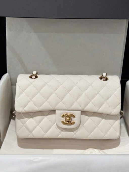 Chanel Classic Replica 11 High Quality White Handbag Gold Lock 23cm - Image 2