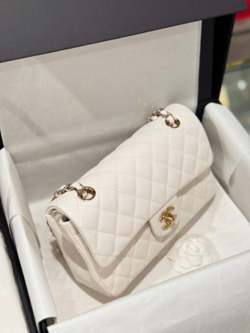Chanel Classic Replica 11 High Quality White Handbag Gold Lock 23cm - Image 4