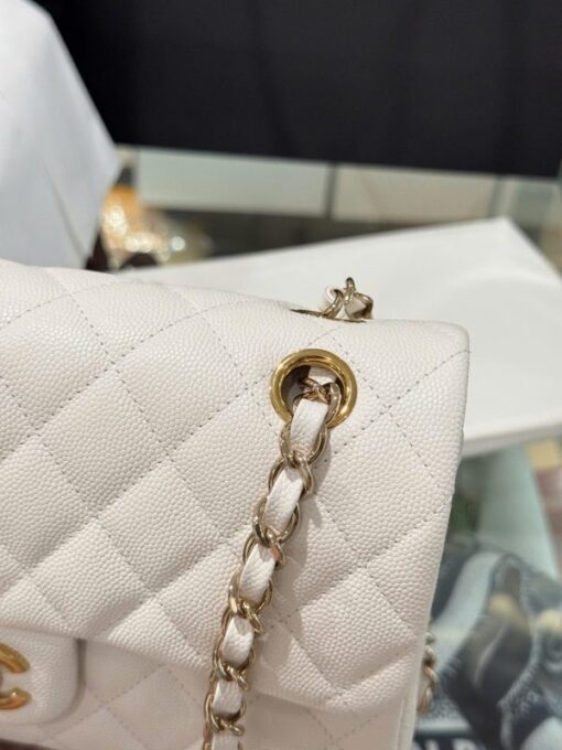 Chanel Classic Replica 11 High Quality White Handbag Gold Lock 23cm - Image 8