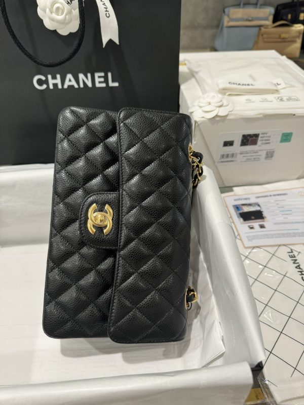 Chanel Classic Replica Handbag 11 Grained Leather Black Gold Lock 23cm - Image 5