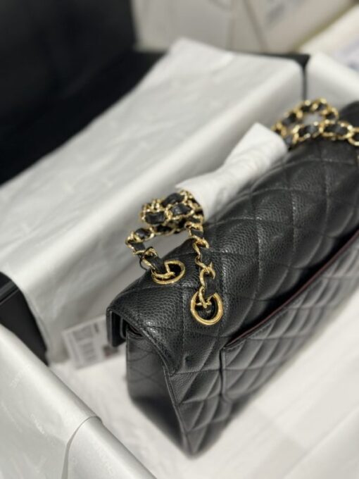 Chanel Classic Replica Handbag 11 Grained Leather Black Gold Lock 23cm - Image 11